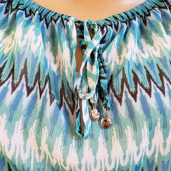 JONES NEW YORK, Teal Boho print tunic top with long sleeves - Picture 9 of 12